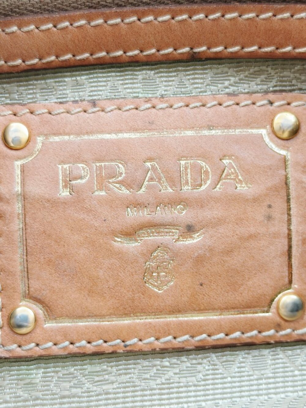 Prada Canapa Canvas Leather Satchel Handbag Brown Logo Top Handle Bag - Picture 11 of 13